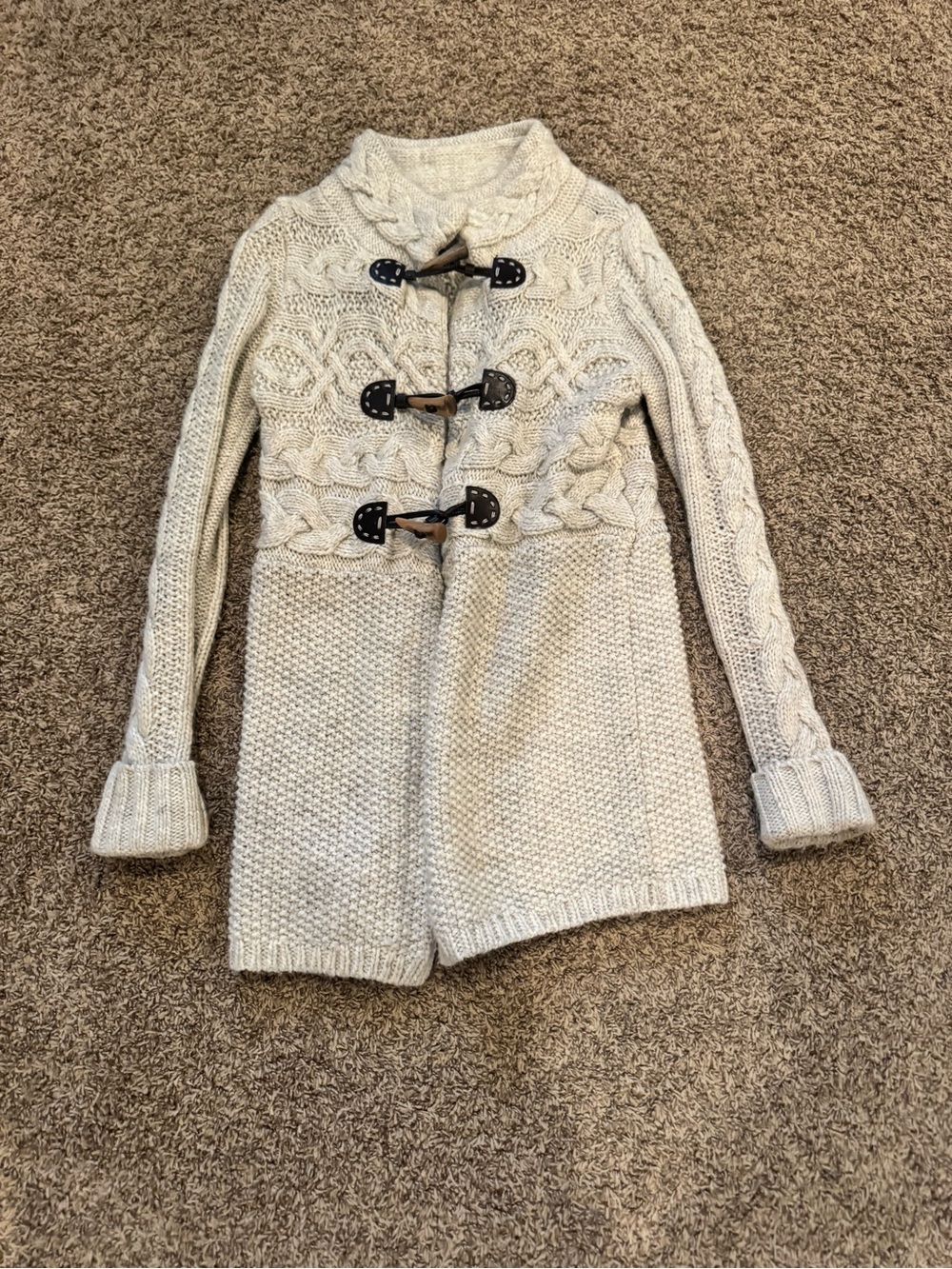 LOFT Petite Cream Knit Cardigan with Toggle
